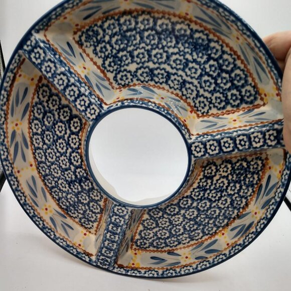 Old World Blue Temptations Chip and Dip/Vegetable 3 section 12" x 2" - Picture 3 of 5